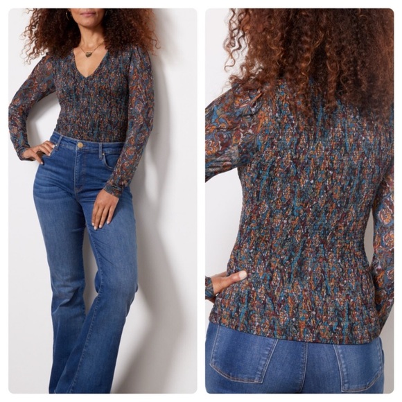 Evereve Kate Printed Smocked Mesh Top NWT Medium - Picture 13 of 13